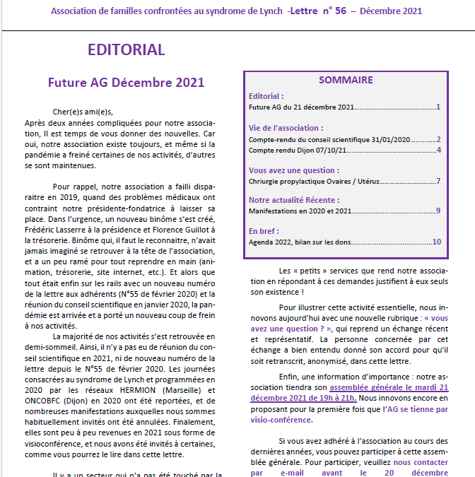 La Lettre 56 – décembre 2021