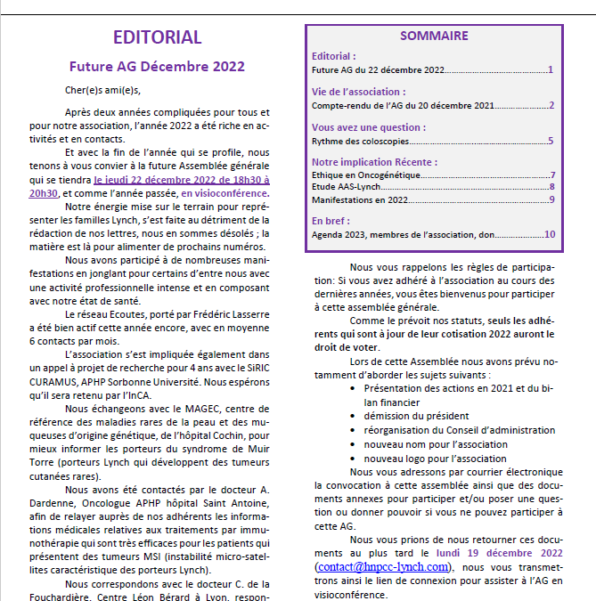 La Lettre 57 – décembre 2022